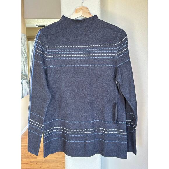 NWT Tahari Funnel Neck Micro Striped Long Sleeve Gray Sweater Sz L MSRP $98 - Picture 1 of 7